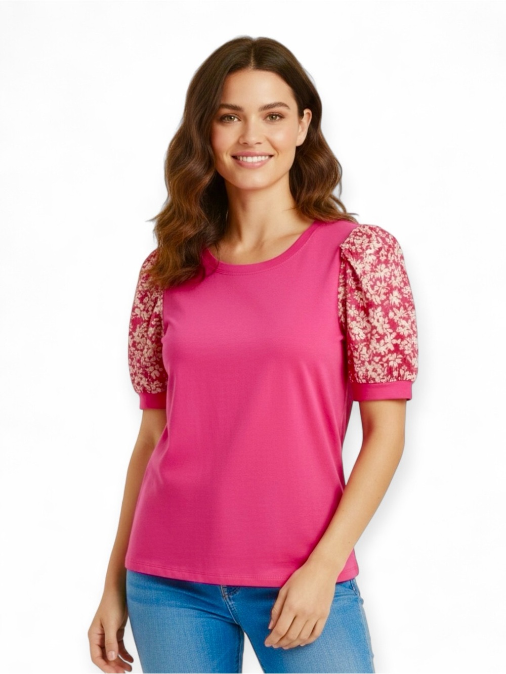 CECE Blouse Puff sleeves Pull over Scoop neck Floral Daisies Medium Like new